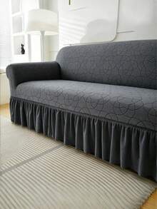 1PC Fleece Fabric Non-Slip Elastic Decorative Sofa Cover, Jacquard Carved Leaf Pattern, Pet-Friendly Anti-Dirt Anti-Dust, Suitable For 1/2/3/4 Seater Sofa, All Seasons - Dark Grey - View 10