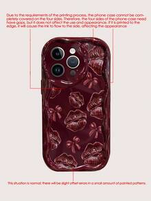 Lip Art Creamy Wavy Edge Burgundy Flat Print Painted Anti-Drop Fashion Cute Phone Case Compatible With Ip 17/Ip 17pro/Ip 17promax/Iphone16/Iphone16pro/Iphone16promax/IPhone16plus/ 10cases Anti-Drop New IPhone14IPhnoe15 Anti-Drop P14 Thickened P13 Soft Shell P12 Full Coverage P11 Anti-Drop Creative Phone Case - Multicolor - View 8