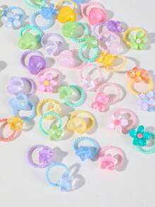 40 piezas de ligas para el cabello de cristal transparente multicolor con diseños de flor, conejo, corazón y estrella, elásticas, duraderas, no dañinas, pequeñas bandas de goma, accesorios para el cabello versátiles y de moda para uso diario - Multicolor - Ver 3
