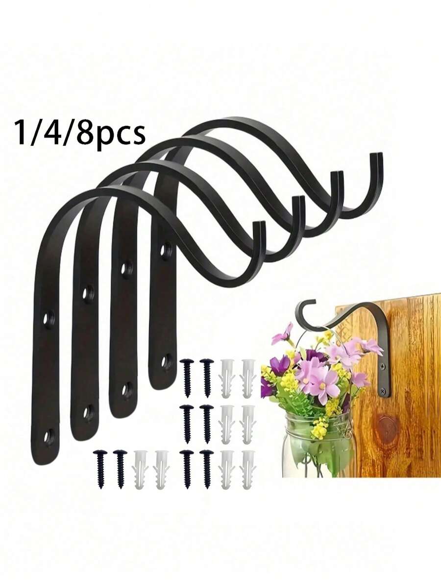 1/4/8 Stück Eisen Wandhaken mit Schrauben und Expansionsrohren, multifunktionale Gartenhaken, Mini gebogene S-förmige Wandhängehalter für Pflanzen, geeignet zum Aufhängen von kleinen Pflanzenkörben, Windspielen, Gartenkörben, Laternen, Vogelfutterstationen, Landhausstil Heimdekoration - Mehrfarbig - Übersicht 1