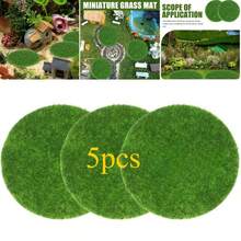 5pcs Happyyami Artificial Moss Mats, Round Mini Faux Grass Pads, Suitable For Bonsai, Terrarium, DIY Crafts And Garden Decor - A - View 2