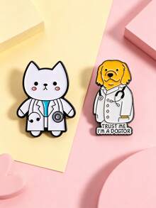 2pcs/Set Cartoon Cute Animal Doctor Pattern Women's Brooch, Can Be Used As Bag Pin And Clothing Accessory, Fashion Jewelry, Daily Wear, Gift For Friends - Multicolor - View 5
