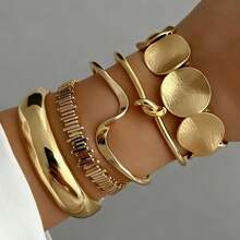 5pcs Fashion Mix & Match Open Cuff Bracelet Stackable Jewelry For Women, Luxury High-End Bracelet Accessories - Yellow Gold - View 3