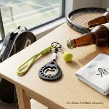 Tennis Racket Shaped Bottle Opener Keychain, Durable Metal Pocket Size Beverage Opener With Key Ring - Multicolor - View 4