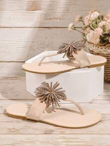 Women's Rhinestone Slingback Flip Flop Summer Thong Flat Sandals - Beige - View 8