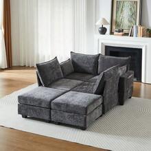 Canapé modulable en chenille, canapés d'angle pour le salon, canapé d'angle en U avec pouf de rangement, canapés d'angle 6 places avec méridienne - Gris - Voir 12