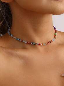 1pc Fashionable Colorful Triangle Geometric Pattern Crystal Collarbone Necklace, Minimalist & Unique, Suitable For Women's Daily Wear, Party, Gathering, Vacation And Travel - Multicolor - View 8