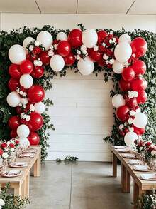 112Pcs Matte Vibrant Red Balloon Garland Arch Kit, Elegant Romantic Luxury Decor For Wedding, Engagement, Proposal, Birthday, Valentine, Anniversary Indoor Welcome Party Backdrop Decoration - 紅色 - 查看 6