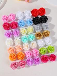 10pcs Girls Multi-Color Faux Tulle Ruched Rose & Camellia Flower Hair Clips, Bangs Side Clips, Spring/Summer Beach Hair Accessories, Random Colors, For Daily Wear - Multicolor - View 3