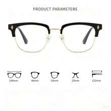 1 Pair New Fashion Half-Frame Metal High-End Luxury Unisex Decorative Glasses, High-Elasticity TR Material, Suitable For Indoor Games, Computer Use, Daily Commute, All-Season Plain Lens - Multicolor - View 3