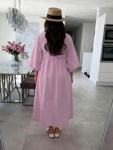 Women's Loose Solid Color Patchwork Ruffle Party Dress, Elegant Casual Vacation Style For Spring And Summer - Mauve Purple - View 3