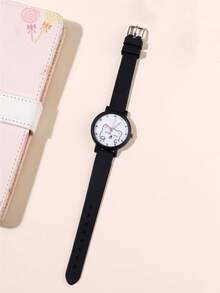 2pcs/Set Fashion Minimalist Cat Digital Face Quartz Silicone Strap Student Watch + Bracelet - Black - View 4
