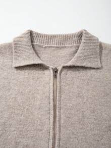 Jaket Layering LOOKUN Musim Gugur dan Dingin Warna Polos Kerah Lapel Gaya Bisnis Sport Komuter Longgar Nyaman Lengan Panjang Kardigan Sweater Pendek Rajut - Khaki - View 8