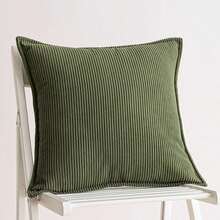 1pc(Pillow Insert Not Included) All-Season Soft Corduroy Striped Throw Pillow Cover With Zipper Closure - Green Striped, Solid Color, Ribbed Texture, Machine Washable, Suitable For Sofa And Home Decor, Sofa Pillow Cover - Dark Green - View 3