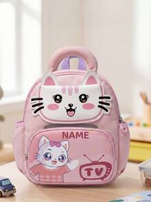 1pc Mini Back To School Personalized Customizable Versatile Cute Cartoon Dinosaur & Kitten Theme Backpack, Zipper Closure Nylon Material, Adjustable Shoulder Straps, Hand-Carry, Suitable For School, Shopping, Outdoor Trips, Daily Use. Birthday Gift. - Multicolor - View 10