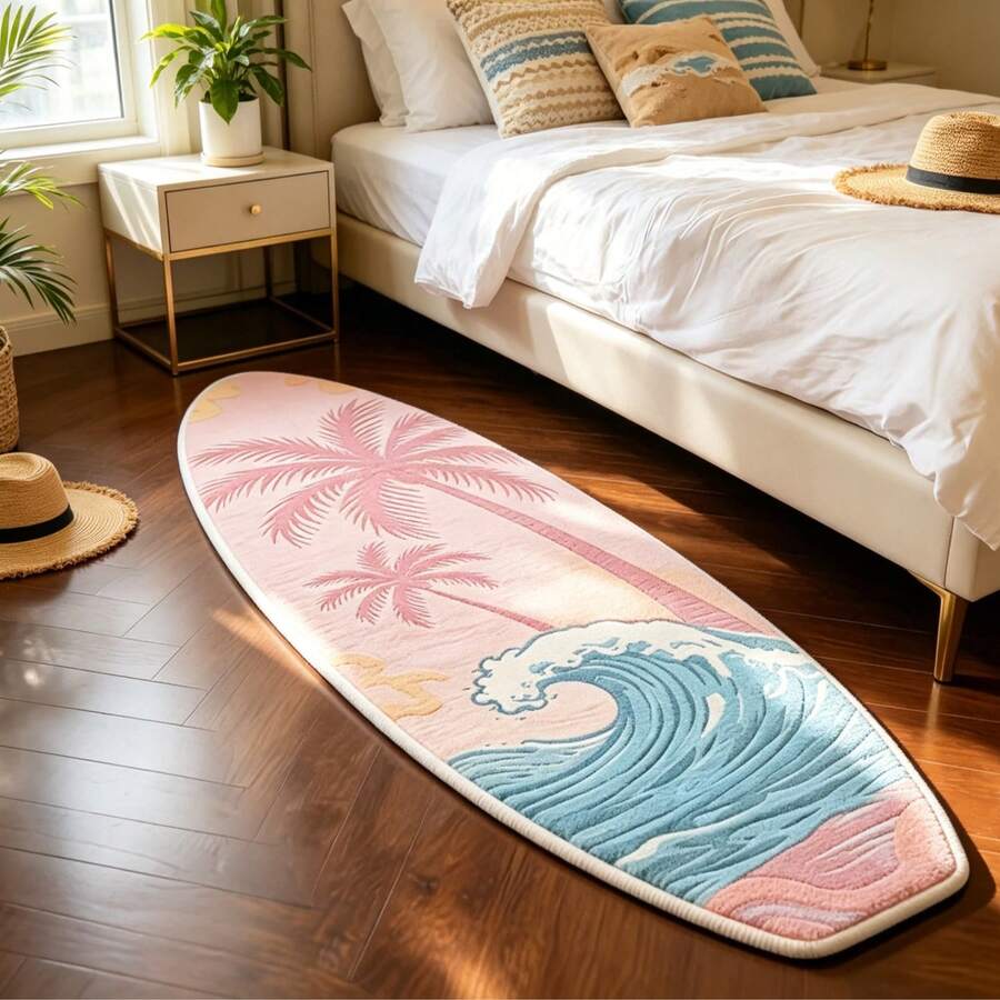 1件衝浪板造型幾何條紋地毯,仿羊絨300臥室床邊墊,裝飾地毯,臥室裝飾,小地毯,地毯,家居裝飾,客廳地毯,客廳小地毯,臥室地毯,客廳家居裝飾,戶外地毯,可機洗地毯 - 多色5 - 查看 1