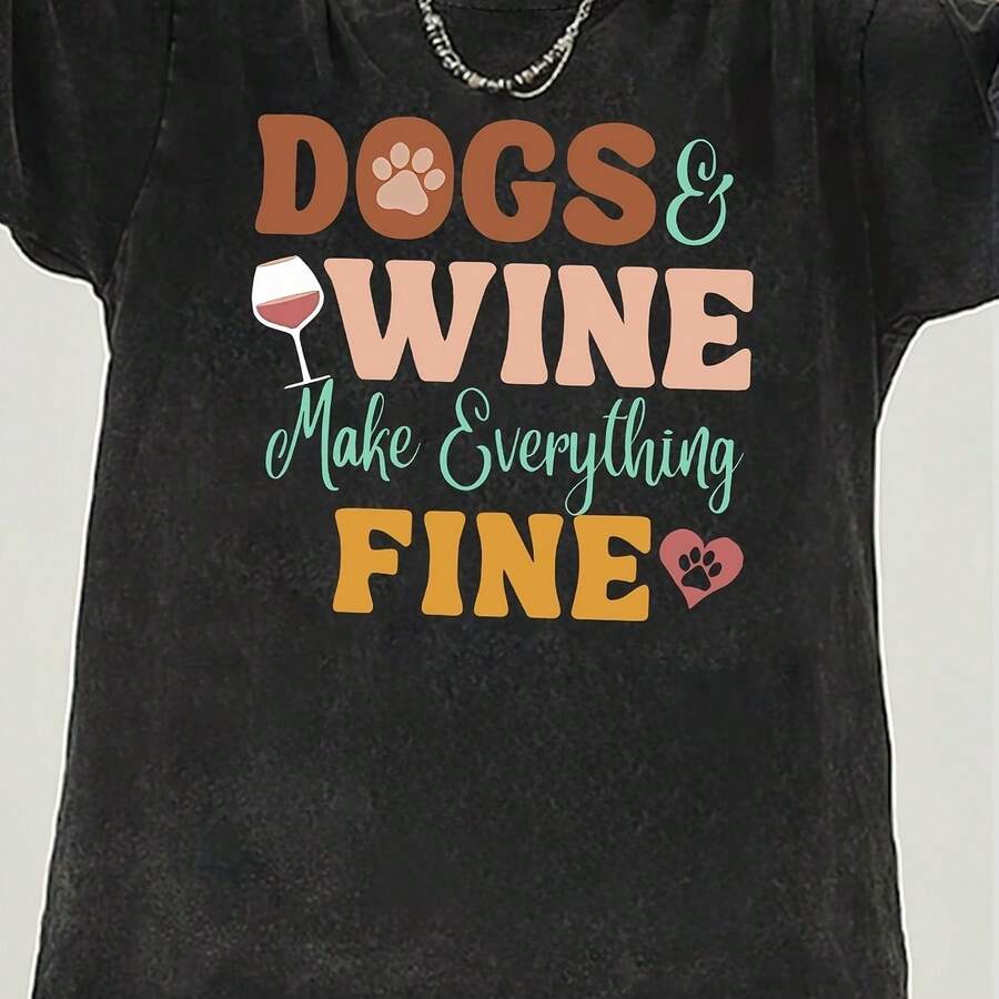 Camiseta Vintage de Mujer para Oktoberfest - Estampado de Letras para Amantes de Perros y Vino, Monograma, Cuello Redondo Suave Lavado, Ideal para Uso Casual y Festivales, Adecuada para el D