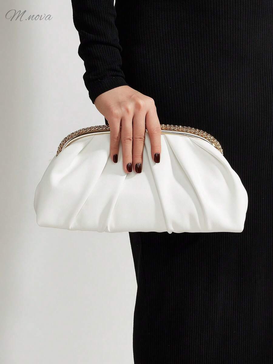 Dompet Clutch Polos Bergaya Vintage dengan Gesper, Tas Wanita Portabel Serbaguna Kapasitas Besar, Bahan PU Modis, Cocok untuk Pernikahan, Pesta, Acara Dansa, dan Makan Malam - Putih - View 1
