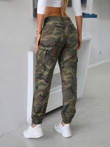 Women's Camouflage Denim Joggers, Casual Long Zipper Design Non-Stretch Cargo Denim Pants, Fashion Loose Long Pants Fall - Camouflage - View 3