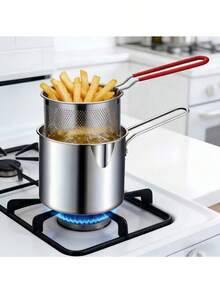 Stainless Steel Mini Fryer Basket, Compact And Easy To Use, Durable And Easy To Clean, Perfect For Making French Fries, Fish Fillets, Chicken, Essential For Home Kitchen, Great For Quick Soaking And Frying French Fries, Potato Wedges, Fish And Chicken - Essential Kitchen Tool For Home Cooking - View 2