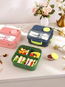 1pc Insulated Lunch Box With Spoon And Fork, Separate Sauce Container, Multi-Compartment Food Storage Container, Kitchen And Restaurant Fresh-Keeping Box, Back To School Essential - Multicolor - View 2