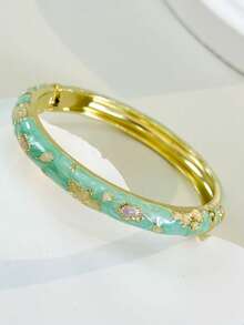 1pc Fashion Vintage Style Gold Floral Pattern Enamel Bracelet, Gold Bracelet, Girls' Jewelry, Suitable For Girls And Women's Jewelry Accessories Bracelet, (Handmade Product, Slight Color Difference May Occur) Daily Wear Holiday Gift, Halloween, Thanksgiving, Christmas, Mother's Day, Valentine's Day, Birthday Gift - Multicolor - View 17
