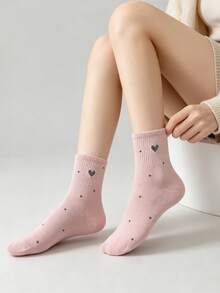5Pairs Women Sweet Heart Dot Ribbed Crew Socks, Soft Breathable Daily Casual Ankle Socks, Multi Color Fashion Matching Socks - Multicolor - View 4