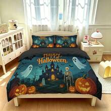 3-teiliges bedrucktes Bettbezug-Set im dunklen Märchenstil mit Halloween-Thema (1 Bettbezug + 2 Kissenbezüge, ohne Füllung), weich und hautfreundlich, geeignet für alle Jahreszeiten. Oversized Doppelgröße, geeignet für Hotel, Schlafzimmer, Zimmer, Wohnheim und andere Räume. Reißverschluss, maschinenwaschbar, kann auch als Geschenk verschenkt werden. - Verschiedenfarbig - Übersicht 6