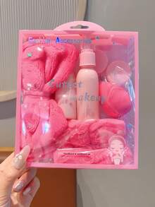 8pcs Complete Skincare Accessory Gift Set, Face Wash Headband + Disposable Towels + Travel Dispenser Bottles + Makeup Sponge Combo, Girls SPA Bath Accessories - Multicolor - View 8