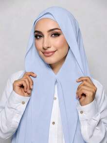 1pc 3 In 1 Instant Chiffon Hijab With Built-In Magnets And Undercap/All-In-One Instant Hijab--No Pins, Slip-Free Fit, Easy Wear In Seconds. - Light Blue - View 6