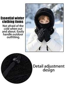 3pcs New Ear-Protective Neck Warmer & Hat & Gloves Set, Winter Thickened Skiing Cycling Face Mask, Pullover Hat, Knitted Hat & Knitted Gloves With Adjustable Drawstring, Suitable For Cold Winter - Multicolor - View 5