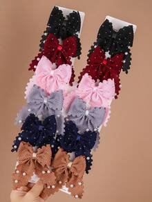 10pcs Women's Colorful Random Shiny Rhinestone Bow Hair Clips, Pearl Cute Princess Side Fringe Clips, Versatile Bangs Clips, 3D Hair Clips, Alligator Hair Clips, Side Clips, Girls Hair Accessories, Daily Use - Multicolor - View 3