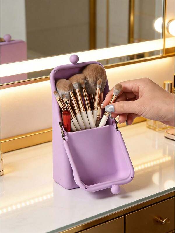 Silicone Upright Makeup Brush Storage Bag, Large Capacity Anti-Stain Desktop Stationery Organizer, Multi-Function Silicone Makeup Brush Holder, Foldable Large Capacity Expandable Upright Pencil Case, Portable High-Quality Design