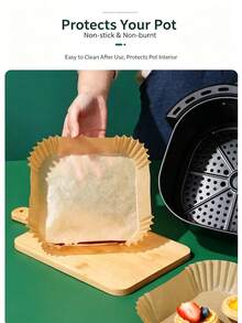 1/50/100 pièces Doublures en papier jetables carrées de 6,3 pouces certifiées LFGB/FDA, accessoires de cuisine, papier parchemin résistant à la chaleur et anti-adhésif, résistant à l'huile et à l'eau, convient pour les friteuses à air et les fours - Tabac - Voir 5