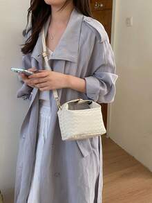 法式高端女款編織包 2026新款西式餃子包，小眾紋理通勤包，百搭手提包 - 白色 - 查看 8