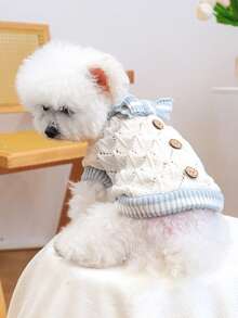 1 pieza Ropa para mascotas Perro Gato Prendas de vestir Perro pequeño mediano Cachorro Chihuahua Suéter suave y cómodo - Suéter de punto hueco - Azul blanco - Azul y blanco - Ver 3