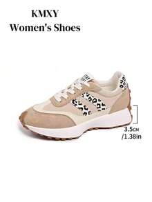 Women's Comfortable Lace-Up Sneakers - Lightweight Multifunctional Casual Shoes, Non-Slip Rubber Sole, Suitable For All Seasons - Leopard Print Beige - View 8