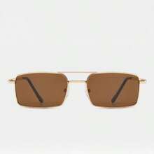 1pc Men's Fashion Glasses, Square Frame, European And American Style Fashion Design, Business Casual Fashion Glasses, Personalized Glasses, Unique Customized Glasses, Suitable For Daily Outings, Going Out, Driving, And Outfit Matching - Gold - View 3