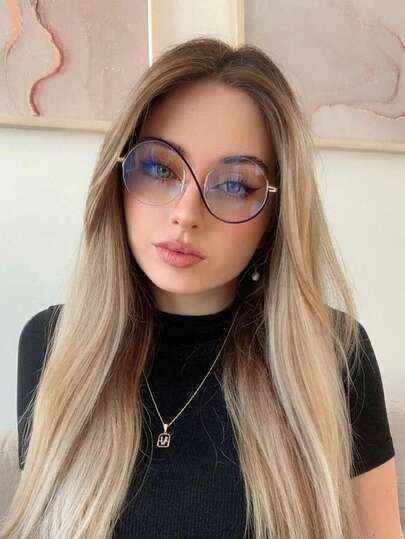 New Fashion Metal S-Shaped Round Half-Frame Personalized Plain Lens Glasses For Women And Men, Daily Minimalist Versatile No-Makeup Face Couple Street Style Outdoor Gathering Party Casual Plain Lens Glasses