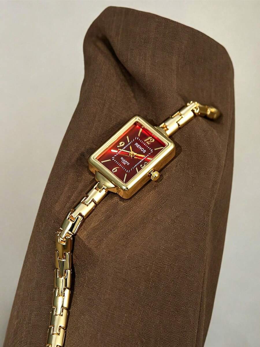 This Fashionable Women's Wristwatch Features A Rectangular Dial Design, Exquisite And Elegant, Perfect For Commuting Wear - Gold - View 1