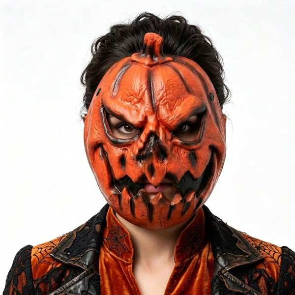 Halloween Scary Pumpkin Mask, Adult Full Face Jack-O'-Lantern Mask, Durable PU Foam, Adjustable Strap, Horror Thriller Mask, Suitable For Cosplay, Costume Party, Party, Haunted House Decoration
