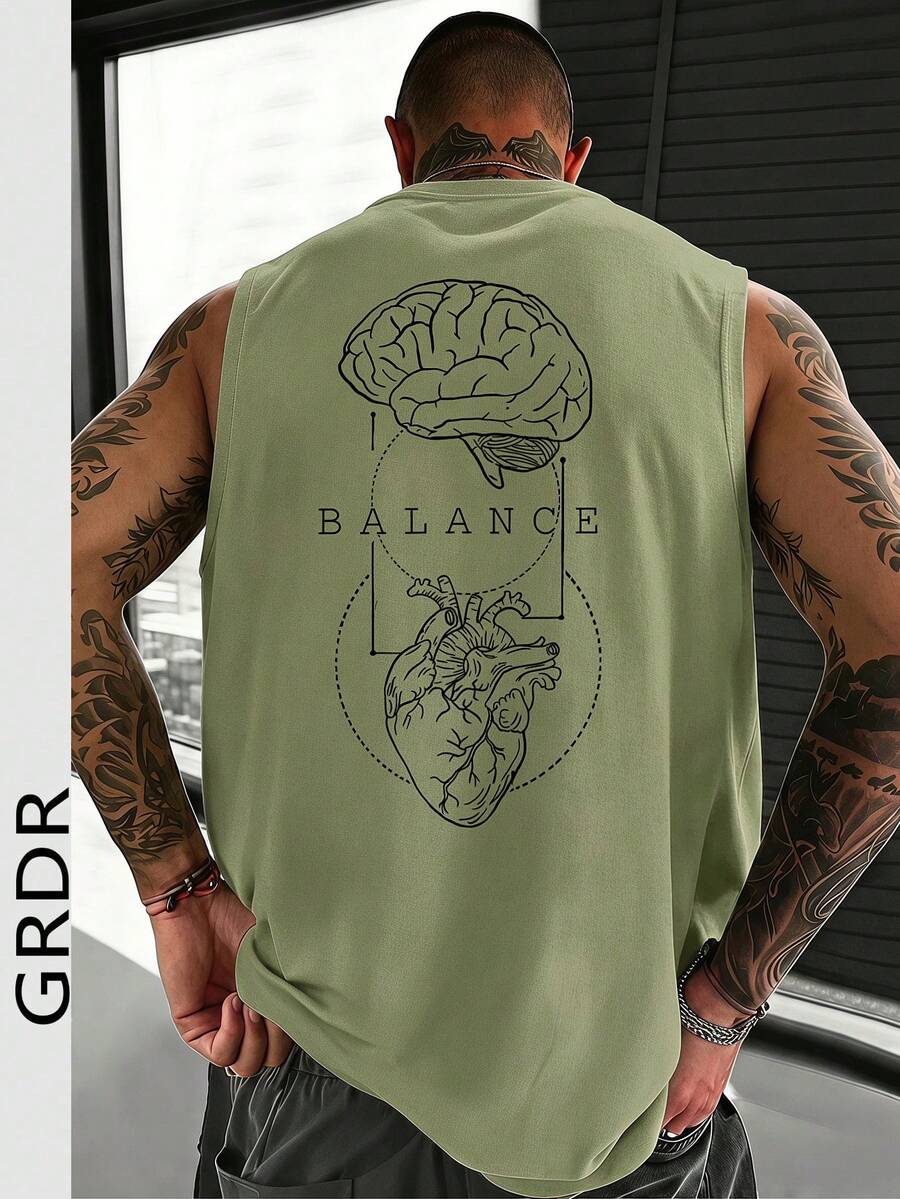 GRDR 男士夏季印花圆领休闲背心 - 薄荷綠 - 查看 1