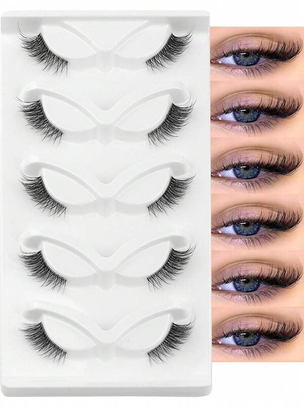 NAIJEMA 5 Pairs Natural Half Eye False Eyelashes, Cat Eye False Eyelashes, Fox Eye Eyelashes, Fluffy Faux Mink Eyelashes, Soft And Lightweight Eyelashes, Natural Strip Eyelashes, Extension Eyelashes, Suitable For Party, Cosplay, Daily Wear, Half Eye Eyelashes, False Eyelashes