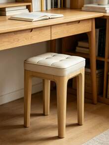 Platzsparender stapelbarer Hocker | Cremeweiße weiche Polsterung + 46 cm goldene Höhe, passt zu den meisten Esstischen, minimalistischer natürlicher Holzstil Massivholz weich gepolsterter Hocker, stabil und langanhaltend - Beige - Übersicht 4