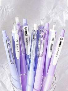5/1pc Purple Theme Ballpoint Pen 0.5mm Tip Black Ink Retractable Quick-Dry Smooth Writing Black Gel Pen Student Exam Pen Back To School Stationery Suitable For Notes And Drawing School Office Supplies - Purple Taro Boba - View 1