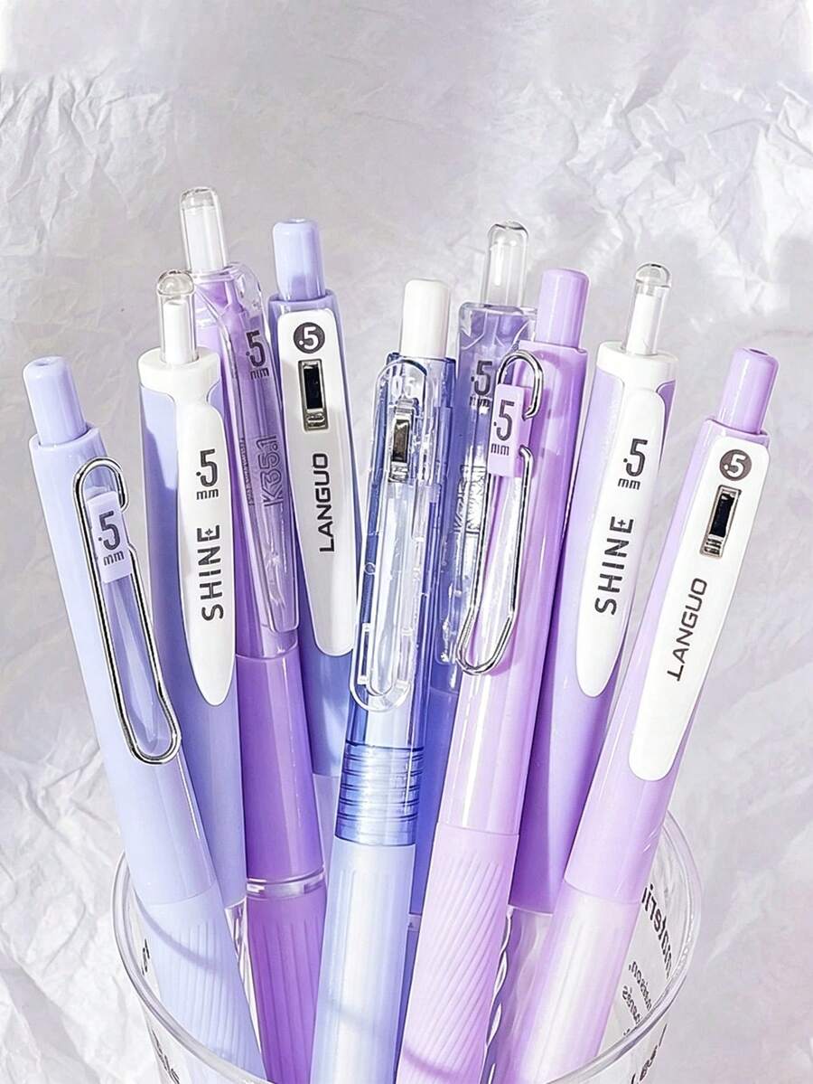 5/1pc Purple Theme Ballpoint Pen 0.5mm Tip Black Ink Retractable Quick-Dry Smooth Writing Black Gel Pen Student Exam Pen Back To School Stationery Suitable For Notes And Drawing School Office Supplies - Purple Taro Boba - View 1