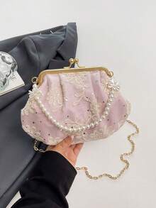 Women's PU Leather Crossbody Bag With Round Polka Dots, Vintage Style Handbag With Buckle Closure And Adjustable Shoulder Strap, Solid Color And Lightweight City Tote Bag - 粉色 - 查看 10
