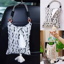 Car Seat Back Tissue Box Holder, Car Hanging Tissue Dispenser, Car Interior Hanging Storage Bag, Creative Cute Tassel Decorative Tissue Carrier, Elegant Fabric Car Tissue Organizer For Vehicle Organization - Grey Stripes - View 2