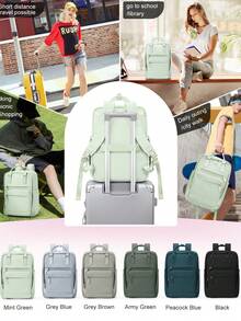 Mint Green Unisex Backpack For Teens, Fits 14-15.6 Inch Laptop, Fresh Natural Travel Backpack Outdoor Rucksack, Adjustable Shoulder Straps, Large Capacity, Fashion Casual, Youthful Energy, Multi-Functional Lightweight University Backpack Student School Bag Campus Rucksack, Suitable For Outdoor Hiking, Commuting Work And Short Trips - A - View 9