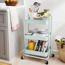 Charcoal 3-Tier Rolling Kitchen Cart With Wheels Storage Trolley For Home Office Bathroom Organization - Mint Green - View 9